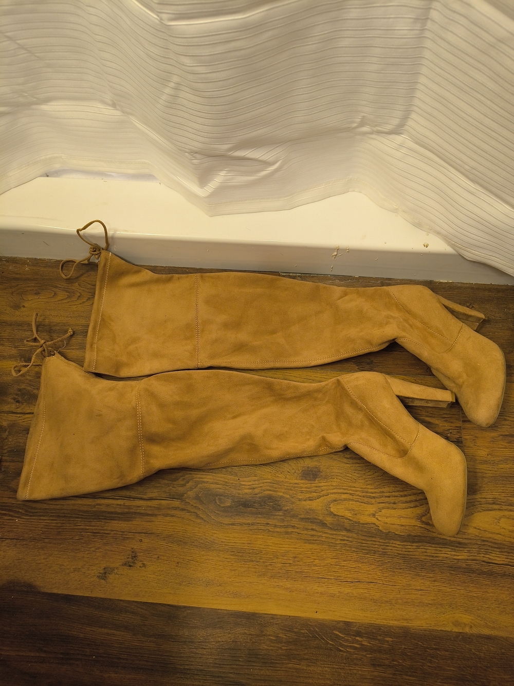 Over-the-Knee Suede Boots in Camel with Back Tie